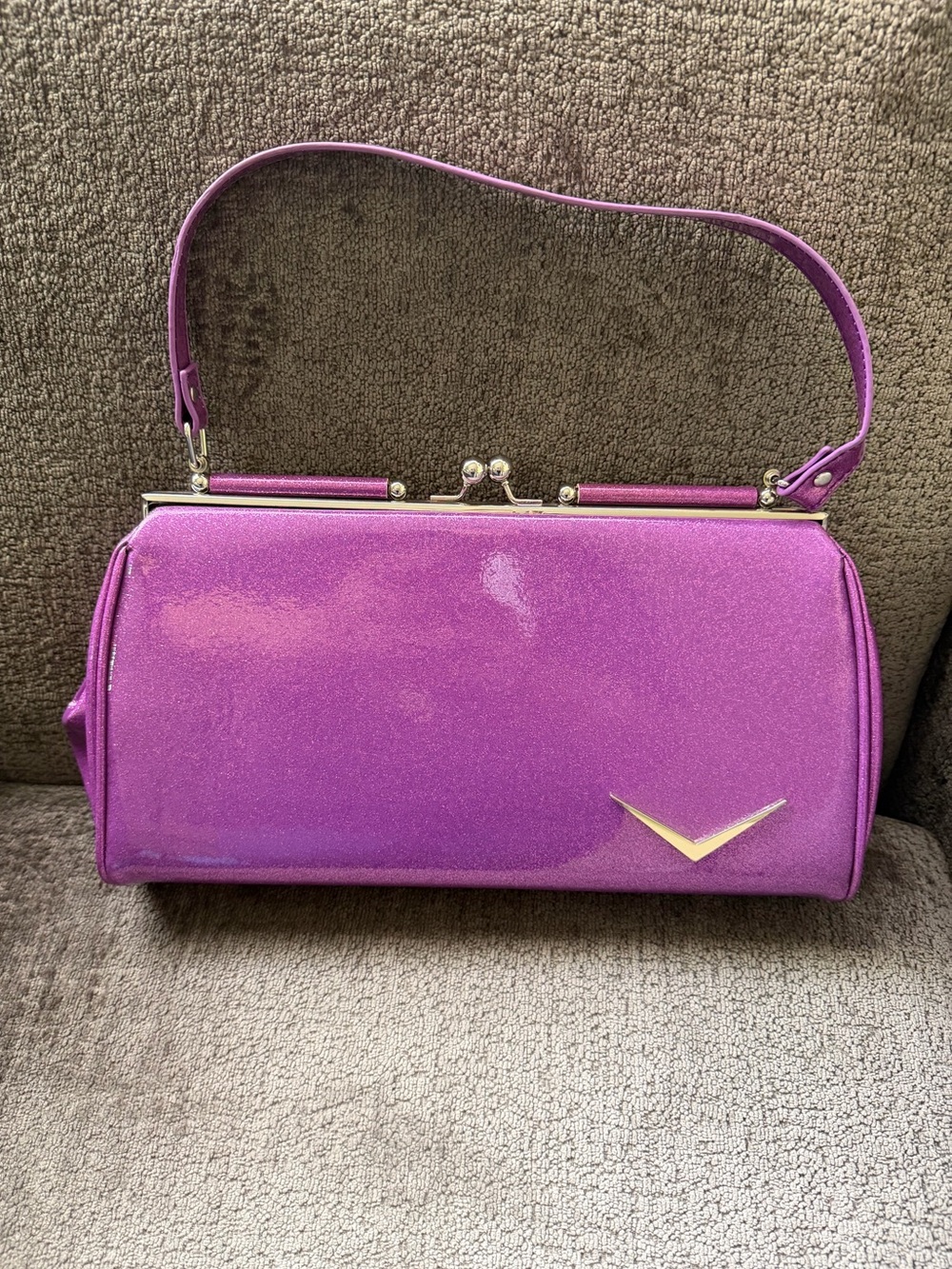 NWOT Lux de Ville Violet Sparkle Getaway Kiss-Lock Handbag Purse Purple Retro
